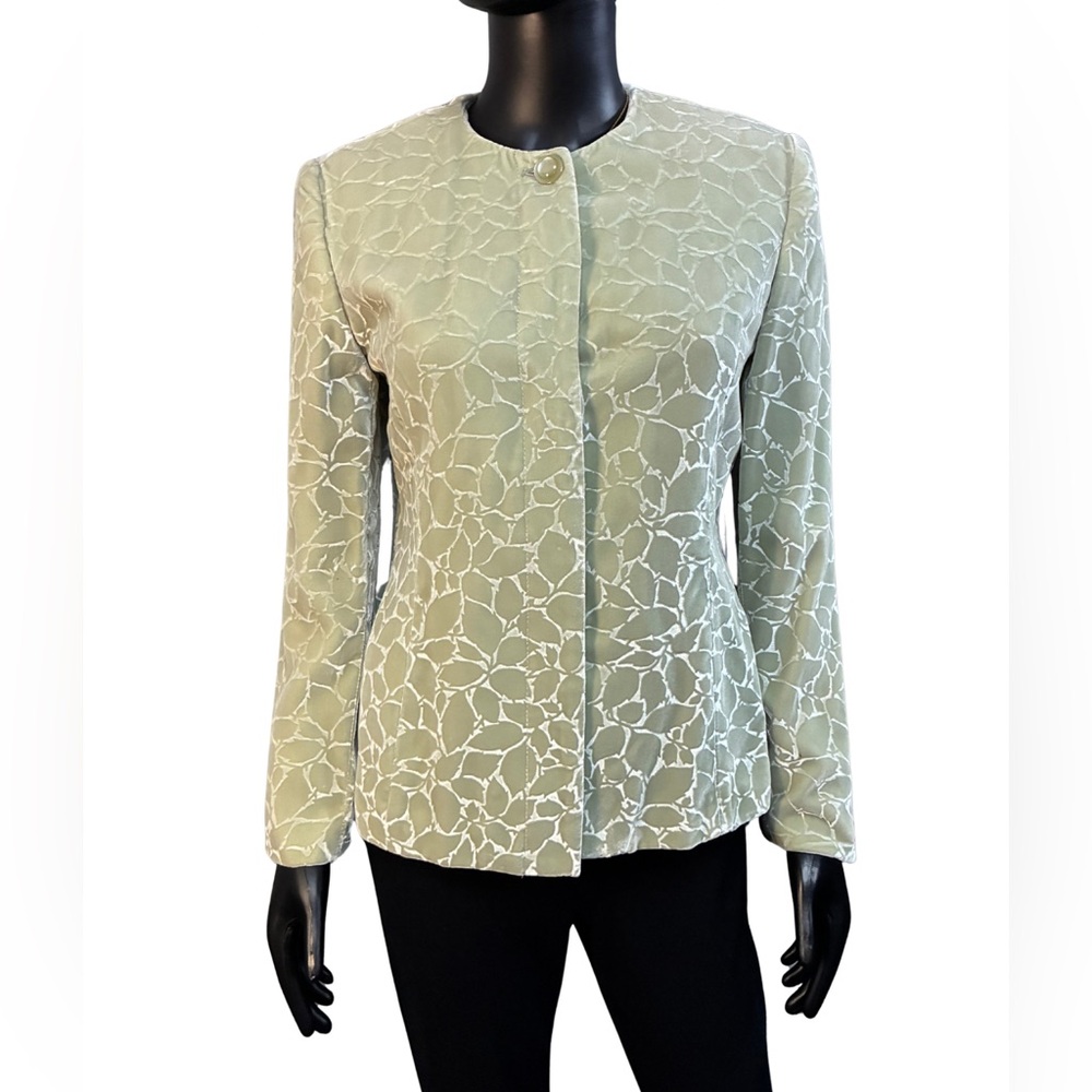 Petite Sophisticate Light Green Floral Jacquard Button Jacket